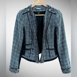 White House Black Market Tweed Zip Jacket | Silver Hardware | Size 4